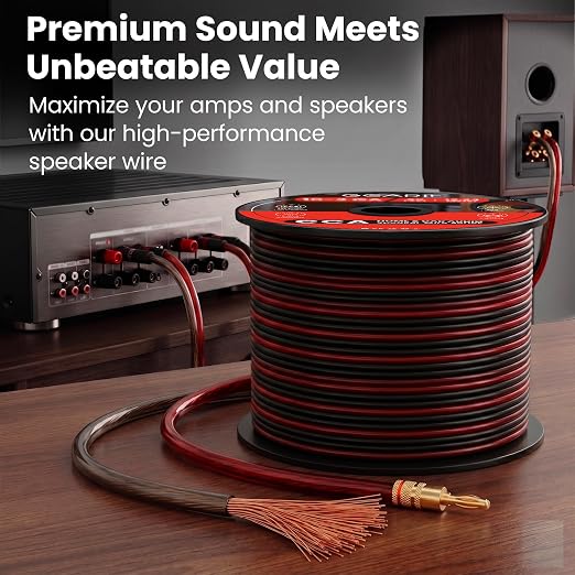 GEARit 14 Gauge Speaker Wire 100 ft,Speaker Cable with Foot Markers & Polarity Markings,14 Gauge Wire for Car Audio & Home Theater Speakers,Audio Cable for DIY Installations,CCA(Black Red)