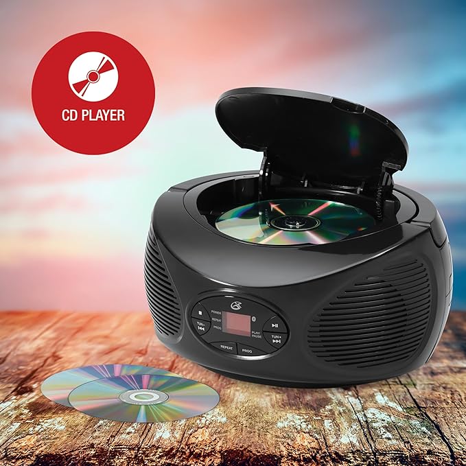 GPX Portable Bluetooth FM Radio Boombox and CD Player, Black (BCB119B)