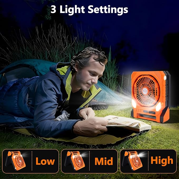 Battery Solar Powered Fan with LED Light & Flashlight, 180° Oscillation 26000mAh Ventilador Recargable Camping Fan 10W Fast Charging Solar Dual-Panel Portable Cordless Fans for Outside, Beach, Hiking