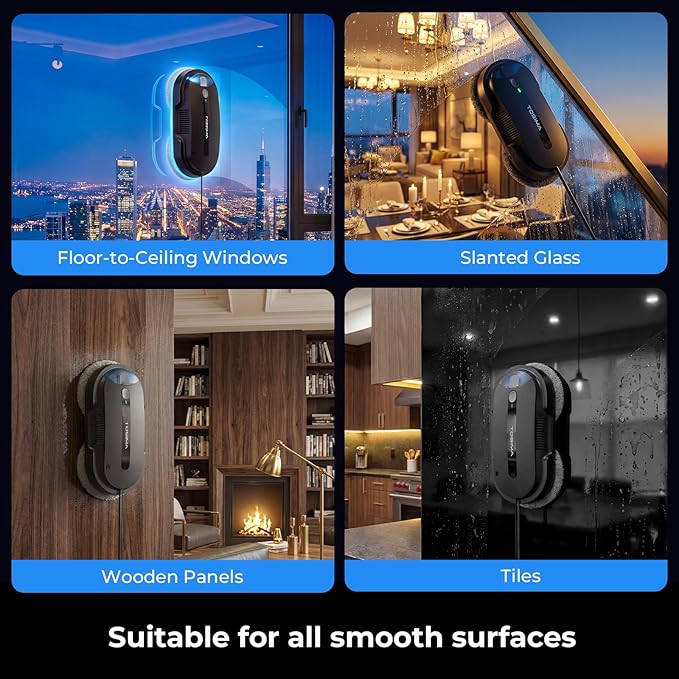 Tosima X1 Window Cleaning Robot, 6400Pa Intelligent Variable Suction, Dual Auto-Spray Smart Window Cleaner with Smart Navigation, Remote Control and Triple Safety, Anti-Drop, for All Smooth Surfaces