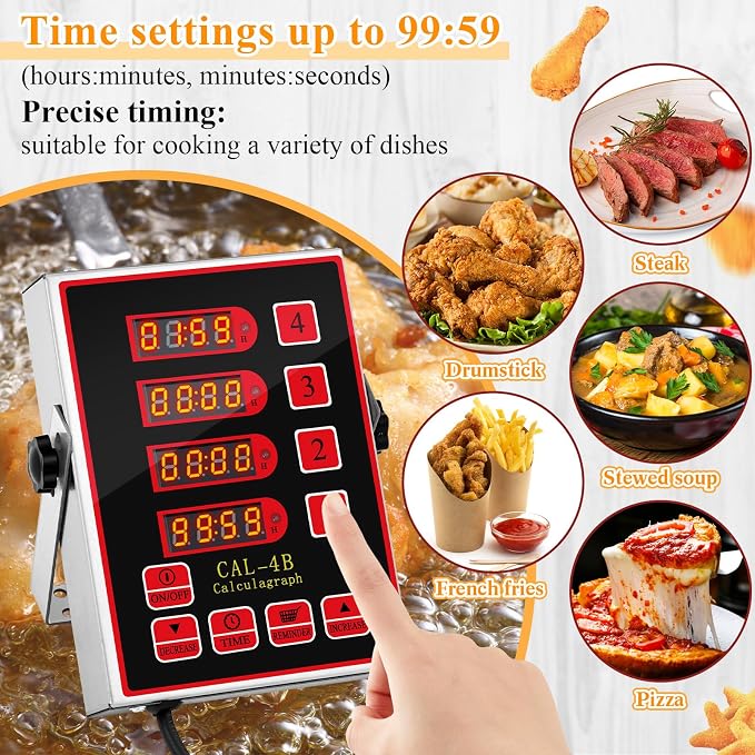 Relaxweex 1 Pack Commercial 4 Channel Digital Kitchen Timer, Multi-Countdown Timer with Loud Alarm & Large LCD Display, Wall Mount or Countertop for Restaurant, Fry Station, Baking & Lab Use
