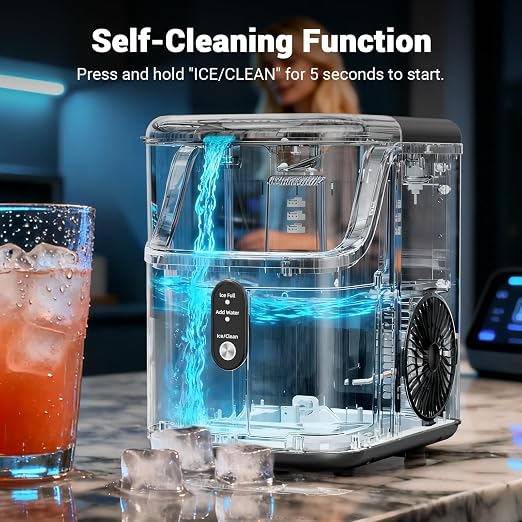 Nugget Ice Maker Countertop, 40lbs/Day Stainless Steel Small Soft Chewable Pebble Ice Machine, Pellet Ice Crunchy Nuggets, Quiet Mini Chewy Ice Maker Self Cleaning for Home Kitchen Office
