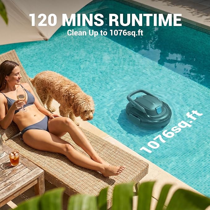 Steelite Robotic Pool Cleaner S7, Cordless Pool Vacuum for Above Ground Pool, Automatic Pool Vacuum Robot with Dual Motors, Self Parking, 120 Mins Runtime, Robotic Pool Vacuum for Leaves & Dirt