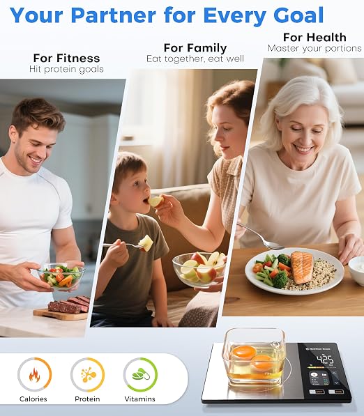 Smart Nutrition Scale - Calorie & Nutrients Tracker for Weight Loss, Fitness, Meal Prep, Free App Connected Food Scale with Barcode Scan, Food Preload & Color Display, 1g Precision, 11lb, Black