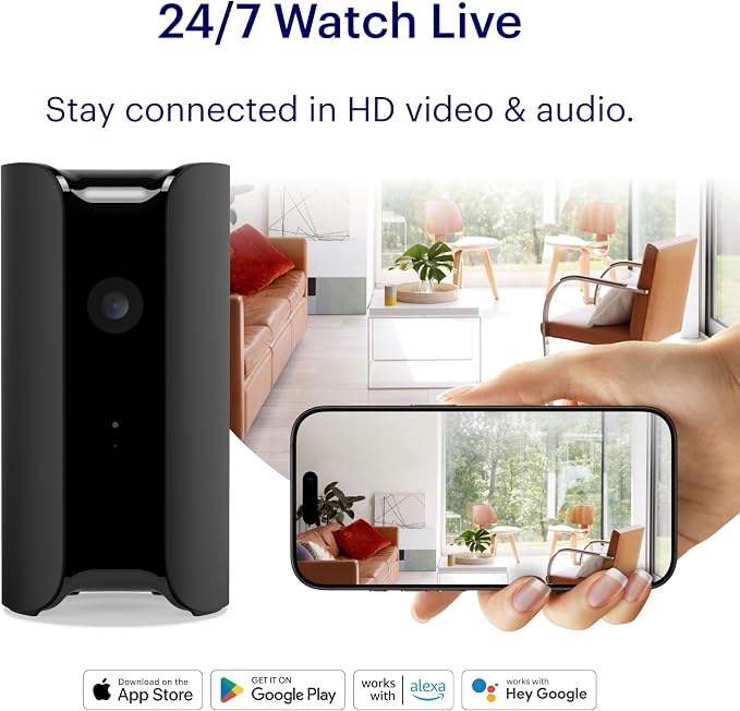Canary View Indoor Home Security Camera 1080p HD WiFi IP | 24/7 Watch Live Video, Motion Alerts, Two-Way Talk, Night Vision, 10x Zoom, Private Mode, Works with Alexa, Google Assistant and More