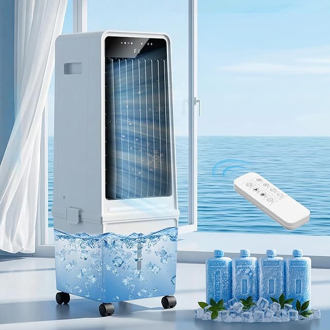 Uthfy 1800CFM Swamp Cooler Air Conditioner, Evaporative Air Cooler with 4.2 Gal Detachable Water Tank, 4 Ice Packs, 120°Oscillation, 12H Timer, 3 IN 1 Portable Cooling Fan for Indoor, Bedroom, Office