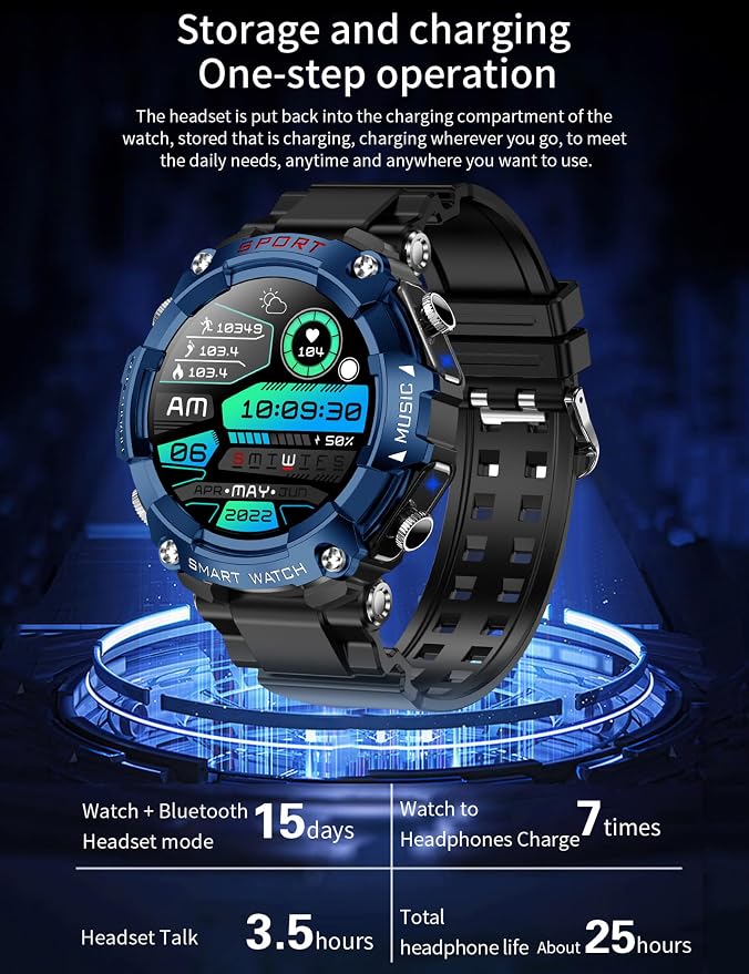 Military Smart Watch with Earbuds (Answer/Make Calls), 1.52" Smart Watches for Men Women,110+ Sport Modes Fitness Tracker, Fitness Watch for iOS Android SmartWatchs