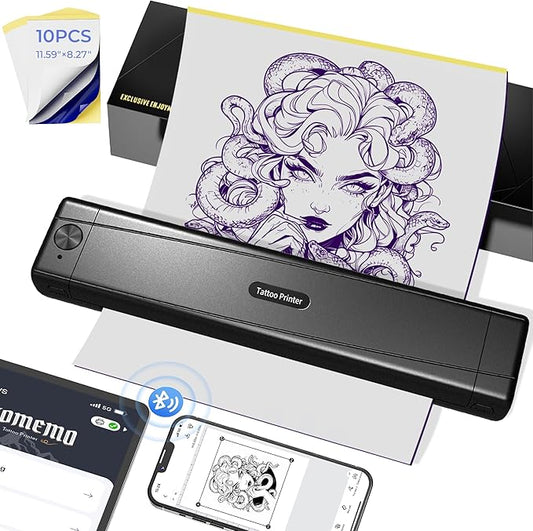 TATTMUSE 2026 New Version Tattoo Stencil Printer Machine with 10pcs Transfer Paper, Wireless Bluetooth Thermal Tattoo Machine for Tattooing Beginner & Studio, Compatible with Phone & Pad