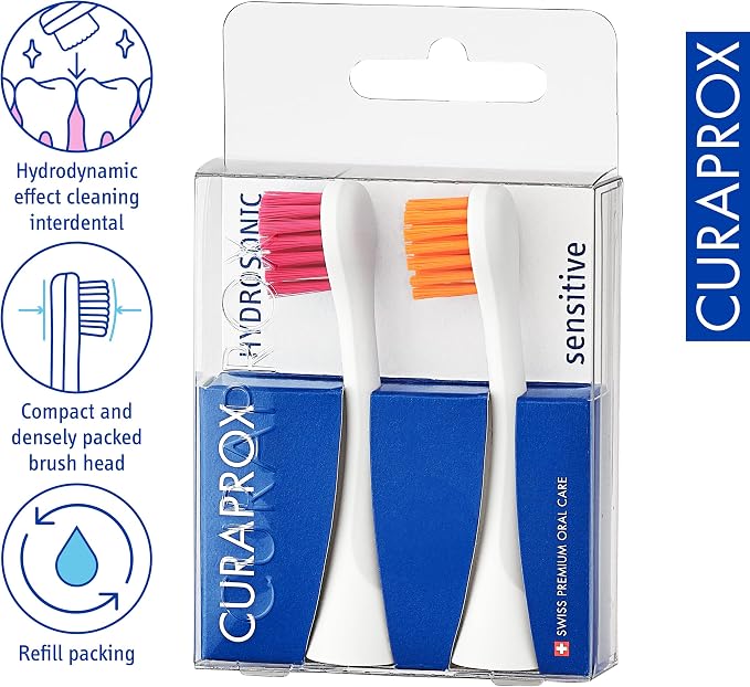 Curaprox Hydrosonic Brush Heads Rainbow Sensitive Duo – for Gentle Gum Care & Comfort Brushing | Magenta/Orange, 2-Pack | Compatible with All Curaprox Sonic Models | Swiss Made