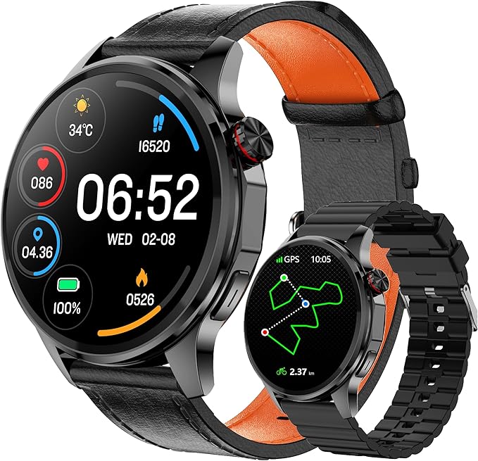 Smart Watch for Men with GPS, 1.46" AI Smartwatch, BT Call/Text Reply, Heart Rate/Sleep Monitor/Health Analysis, 100+ Sports Modes, 5ATM Waterproof Fitness Tracker for Android iOS – 2 Bands