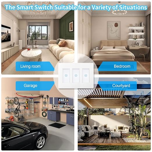 Milfra Touch Smart Switch - 3 Gang, WiFi Light Switches, Alexa Compatible, Neutral Wire Needed, No Hub Required