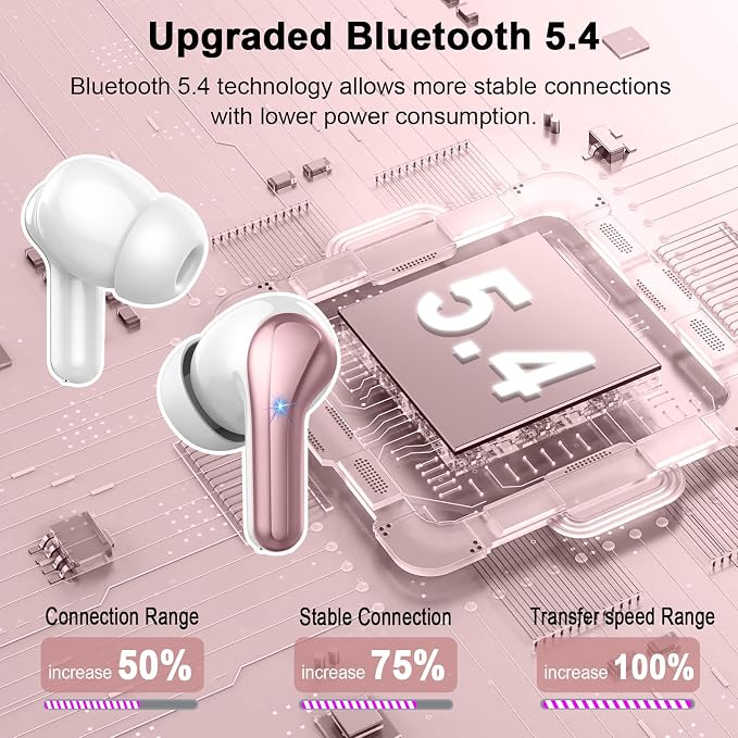 Jxrev 2026 Upgraded Wireless Earbuds, 50H Playtime Bluetooth 5.4 Headphones with 4 ENC Noise Cancelling Mics, IP7 Waterproof in Ear Earphones, LED Display Fast Charging Case, HiFi Stereo Deep Bass