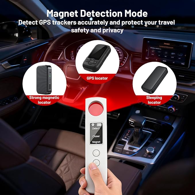 Hidden Camera Detector, 6-in-1 Camera Finder w/LED Screen, GPS Tracker & Bug Detector, Portable Privacy Protection for Travel, Office, Hotel, Car (White)