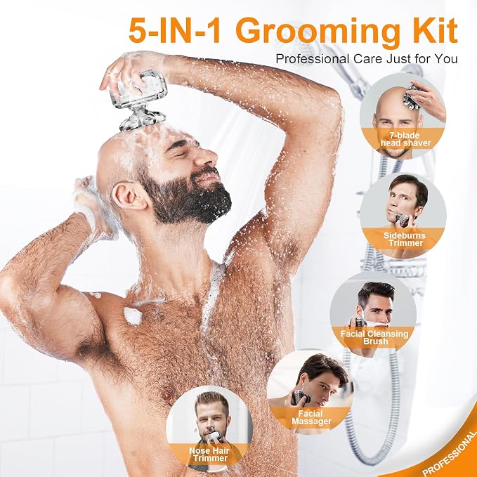 Head Shaver for Bald Men,2024 Upgrade 8-in-1 Men’s Electric Shaver Bald Head Shaver for Men,Electric Razor for Bald Men IPX7 Waterproof Rotary Shaver Grooming Kit with LED Display