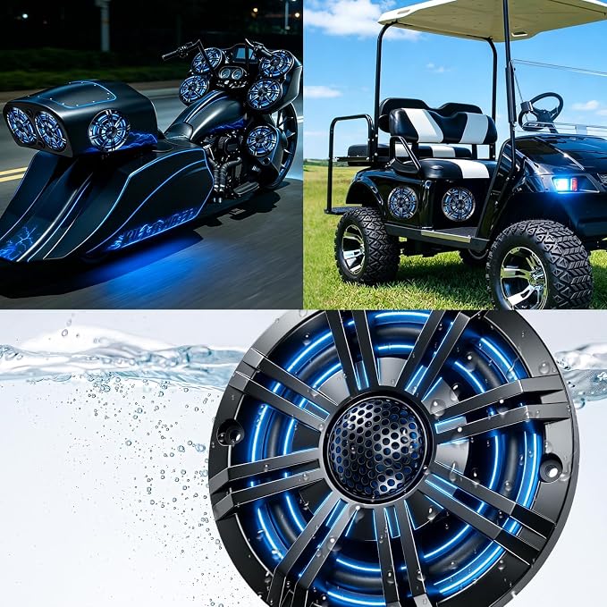5.25" 600W Marine Speakers, IP66 Waterproof Boat Stereo Speakers with LED Lights, 2-Way Coaxial Audio, Y35 Woofer, UV & Salt Spray Resistant (Pair, Black，C)