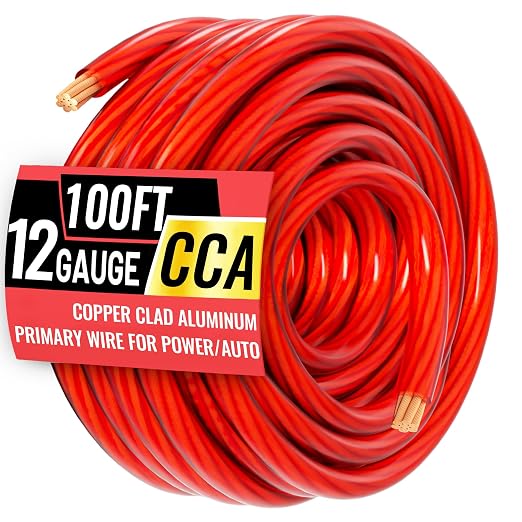 12 Gauge Wire 100FT Red Copper Clad Aluminum CCA Battery Cable, Primary Power/Ground Cable for Car Audio Speaker, RV Trailer, Amp, Inverter RV Truck, Marine, Solar Equipment, Translucent Jacket