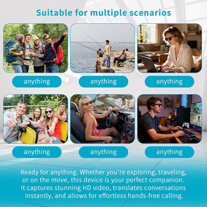 Smart Glasses with Camera & AI, 8MP Photo/Video Recording Glasses with Image Stabilization, Live Translation & Voice Control, Bluetooth Music, for Outdoor Cycling Travel Recording