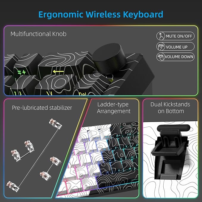 Womier Wireless Gaming Keyboard 60 Percent with QMK/VIA, Topographic Creamy Mechanical Key Board, RGB Custom Gasket Hot Swappable for Windows & Mac-POM Linear Switch (Q61 V2)