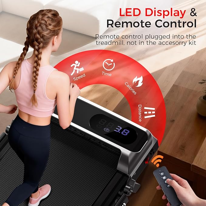 Walking Pad Treadmill with 8% Incline, 0.6-3.8MPH Foldable Treadmills with Remote for Small Home, 3.0HP Compact Walking Pad with Handle Bar, Easy Assembly, 350 LBS