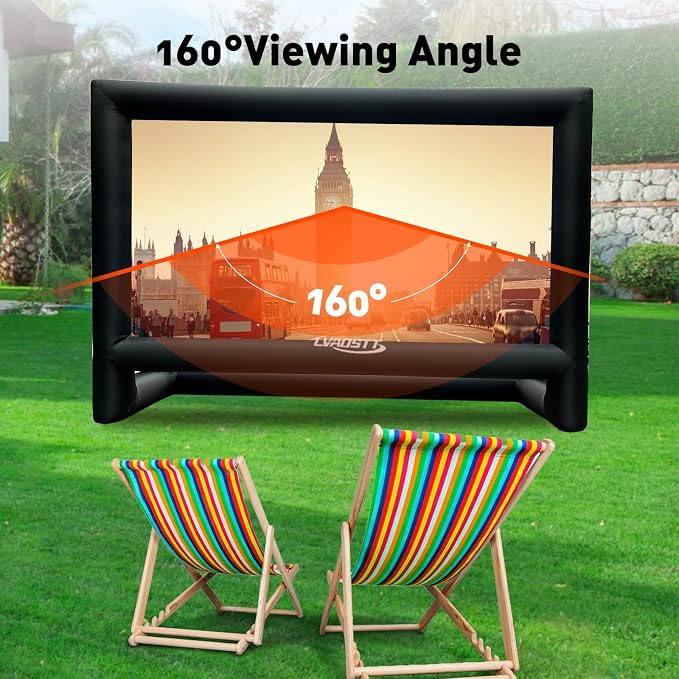 Inflatable Projector Screen, 24FT Blow Up Movie Screen Outdoor Projector, Easy Set Up One-Piece Design Front & Rear Projection with Air Blower for Outside Backyard Family Movie Night Pool Party