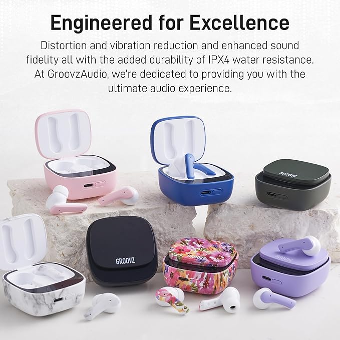 Groovz True Wireless Earbuds with Charging Case - Designed and Engineered in The USA - IPx4 Water Resistant Bluetooth Earbuds Compatible with Apple and Android - 27Hrs Battery Life - Paisley