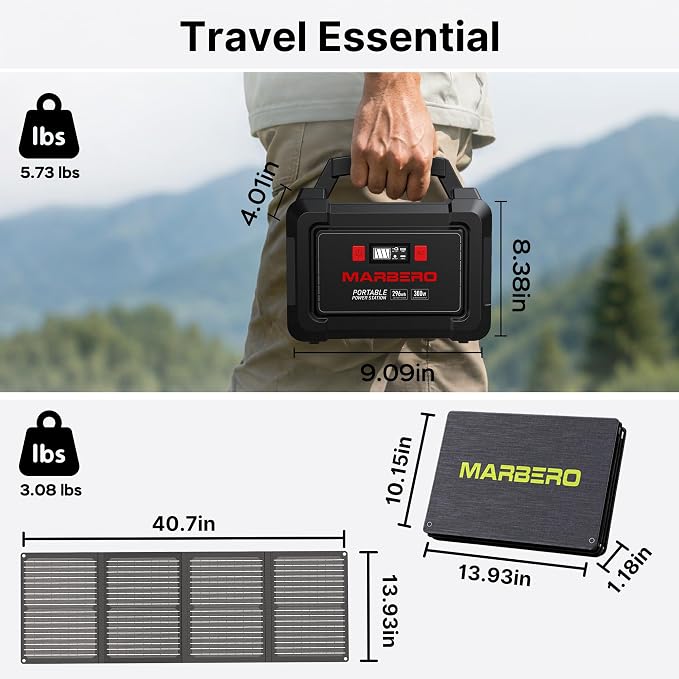 MARBERO Solar Generator 296Wh with Solar Panels 60W Portable Power Station with 300W Pure Sine Wave Solar Generator with Panels Included USB DC AC Outlet for Camping RV Van Outdoor Emergency Home