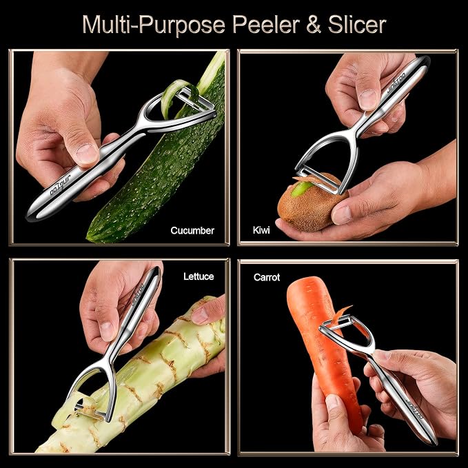 Premium Vegetable Peeler Stainless Steel, Ultra Sharp Peelers for Kitchen, Potato Peeler Rotary Blade, Fruit Veggie Y Peelers Ergonomic Thickened Handle - 5 Years Warranty (Serrated + Plain)