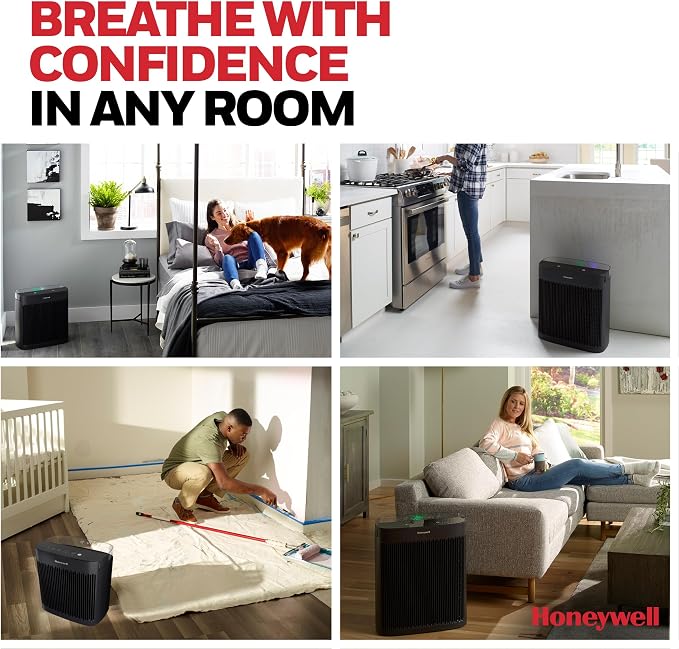 Honeywell HEPA Air Purifier for Home, Large Rooms Up To 1700 ft² in 1 hr, Air Quality Indicator, Auto Mode, Reduces Allergens, Dust, Pollen, Smoke, Pet Dander, Black, HPA5200