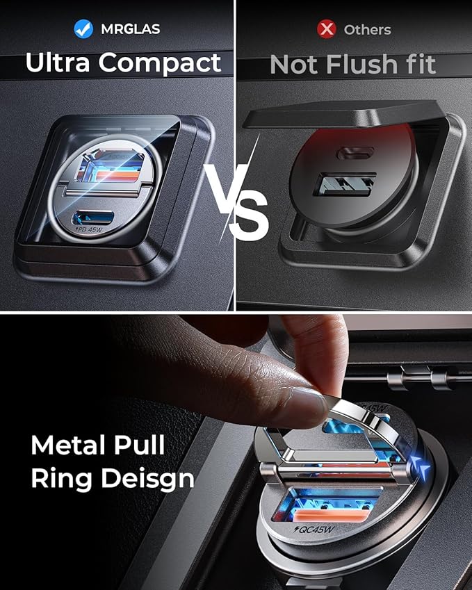 MRGLAS 90W USB C Car Charger Fast Charging,[Invisible Design] All Metal Car Charger USB C PD45W+QC3.0 Dual Port Cigarette Lighter Car Adapter for iPhone 17 16 Pro Max Plus 15 Samsung S26 S25 Ultra