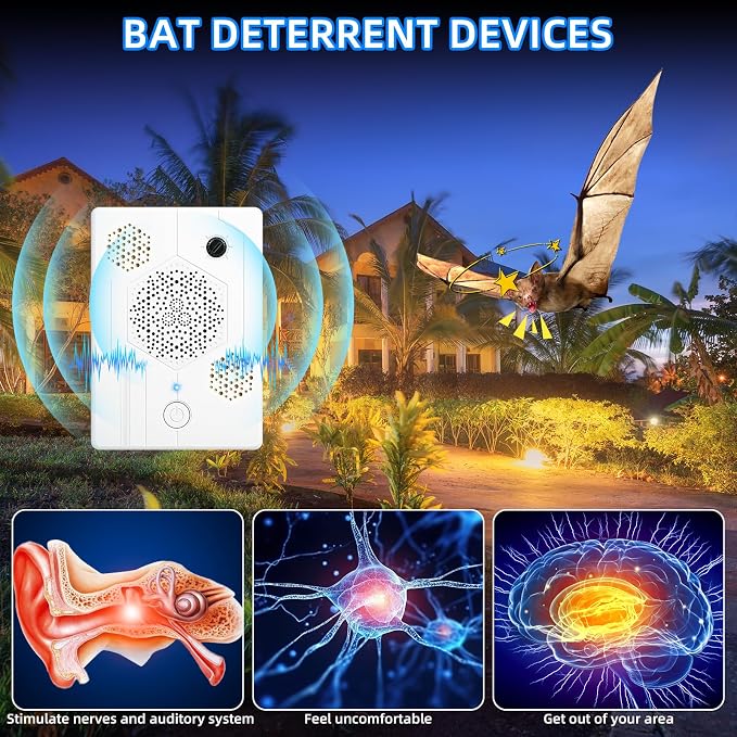 4 Pcs Ultrasonic Bat Repellent for Attic, Rechargeable Bat Deterrent Devices Outdoor Indoor, Electronic Bird Repellent Bats Keep Away Reject Repelling System Removal Device for House Porch Farm