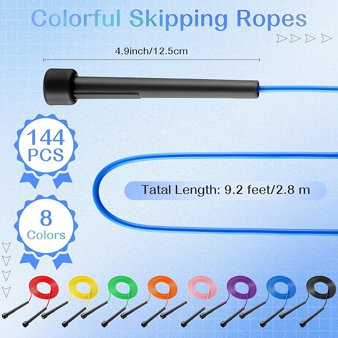 Silipull 72/144 Pcs PVC Jump Ropes Bulk Fitness 9.2 ft Adjustable Skipping Rope Versatile Speed Rope with Plastic Handles for Women Men Endurance Training Cardio Exercise Workout Outdoor