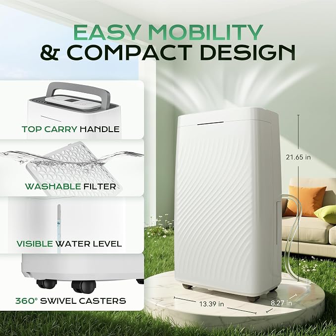 Tehanld 80-Pint Dehumidifier for Basement With Drain Hose, Compressor Dehumidifier for 5000 Sq Ft, Efficient Humidity Control,Ideal for Home, Garage, Large Room, Attic, Bathroom