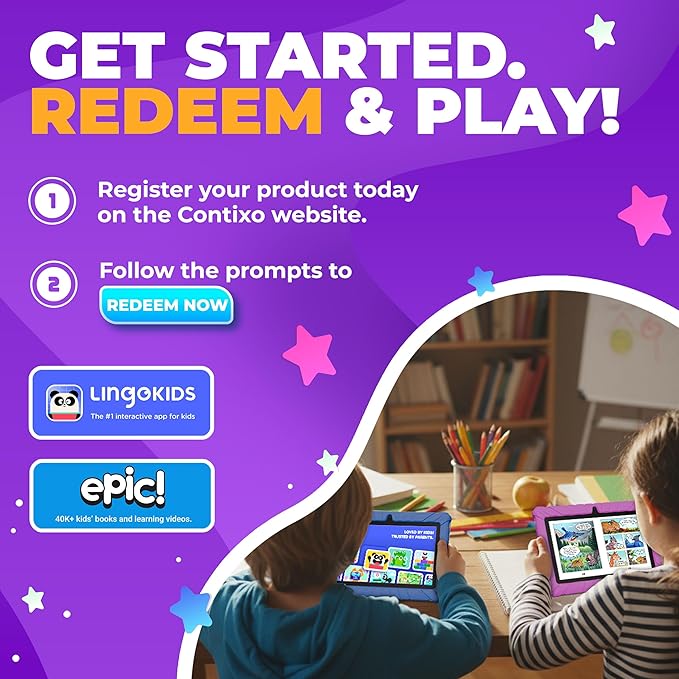 Contixo 7 inch Kids Tablet Bundle - Android Tablets and Kids Wired Headphones, with 14+ Games and Educational Apps, WiFi, 32GB ROM, Learning Tablet for Kids - Pink