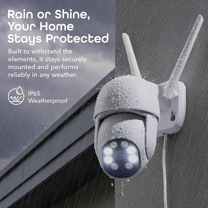 Geeni Lookout 2K Outdoor Auto-Follow Security Camera – Outdoor Security Camera, Weather Resistant with Pan-Tilt, Motion Tracking, Dual-Band Wi-Fi, Color Night Vision, Two-Way Audio — White