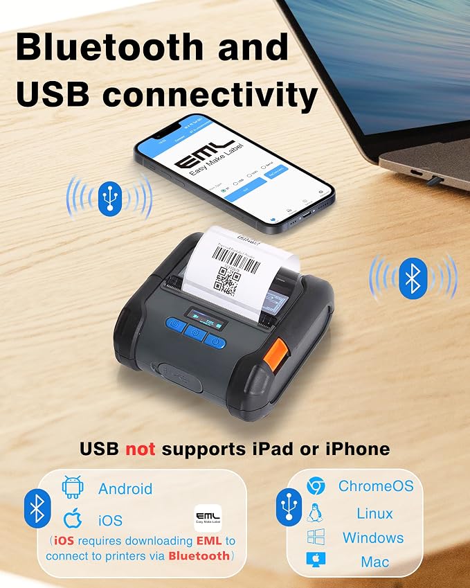 ZYWELL ZM04 1.0 Label Maker, Bluetooth Thermal Label & Receipt Printer Two-in-One 58mm/80mm,Portable for Android/Windows, NO iOS/MAC
