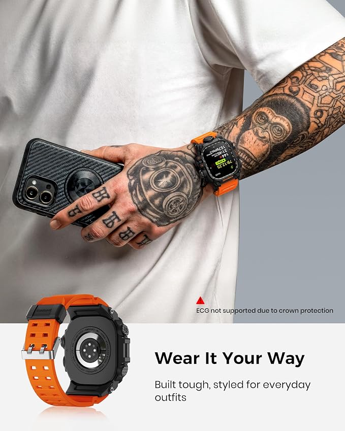 amBand Rugged Case with Band for Apple Watch Ultra 3/2/1 49mm, M3 Military Grade Shockproof Cover, Includes Screen Protector Kit, Tactical Band for Men - Compatible with iWatch Ultra, Orange