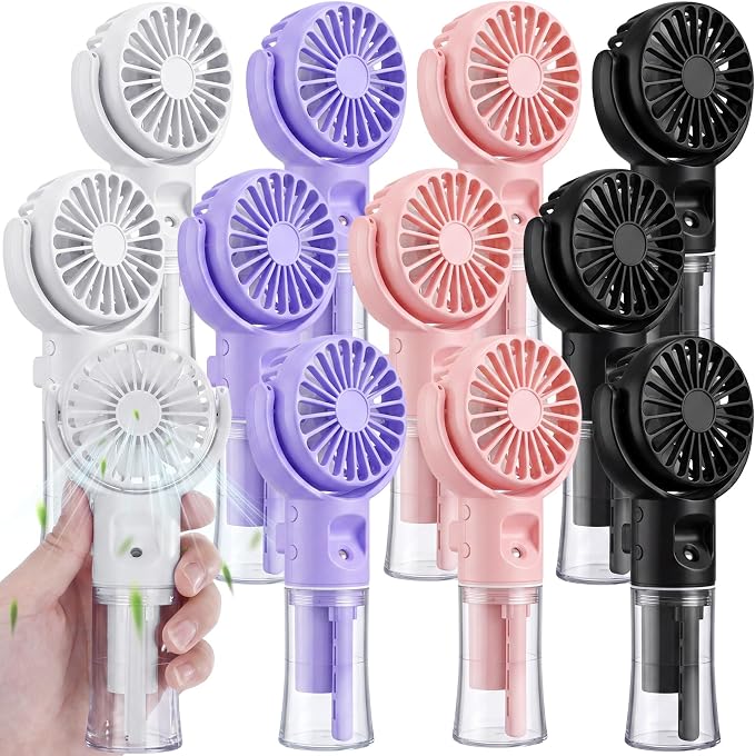 12 Pack Misting Fans Portable Handheld Rechargeable Handheld Spray Fans with 25ml Water Tank 4-speed Personal Cooling Fan, Usb-c Mini Hand Fan for Travel Outdoor Sports Camping Office Home