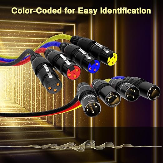 4-Channel XLR Snake Cables 10FT, 4 Colored XLR Male to Female Microphone Cable with Color-Coded, for Recording, Studios, Live, Mixers, IEM & Mic Systems