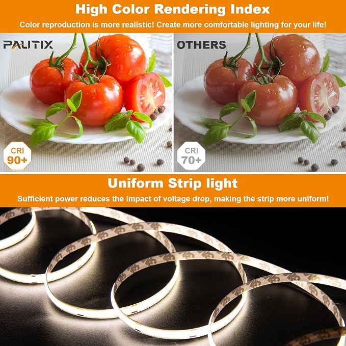 PAUTIX COB LED Strip Light 4000K,32.8ft/10m Dimmable DC24V Natural White LED Strip Lights,CRI93+ Super Bright High Lumen Tape Lights Kit,Work with Alexa/Google Assistant for Home&Office DIY Lighting