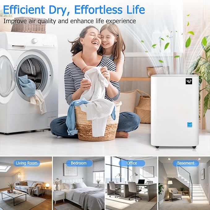 Ludatido 2026 Upgraded 80 Pint energy star Dehumidifier for home,5000 Sq.Ft for Whole Home & Basement, 1.32 Gal Tank, 35dB Quiet, Child Lock, Sleep/Fan/Dry Modes, 24H Timer & Auto Continuous Drain