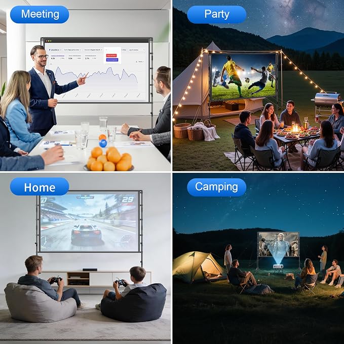 100-Inch Portable Projector Screen with Stand - Indoor Outdoor Movie Screen for Home Theater, Backyard & Classrooms 16:9 4K HD Lightweight Projection Screen Includes Carry Bag for Travel & Camping