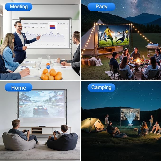 Projector Screen and Stand,GAINVANE 120 inch Portable Projector Screen Indoor Outdoor Projection Screen 16:9 4K HD Wrinkle-Free Light-Weight Movie Screen with Carry Bag for Backyard Movie Night