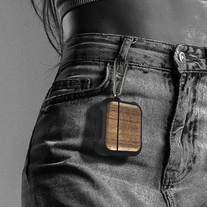 Carveit Wooden Case for AirPods 4 Case (2024) (USB-C) 4th Generation, Wood Artisan Engraved & TPU Shockproof Cover, Titanium Quick Released Clasp (Natural Grain) Walnut
