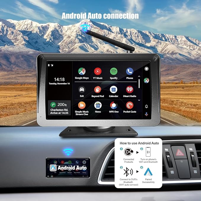 7'' Radio Stereo Carplay Android Auto, Magnetic Solar Power,Wireless Bluetooth Back up Reverse Rear View Camera forRV rigtrailer Tractor Trailer Truck GPS Navavigation Multi Media Player
