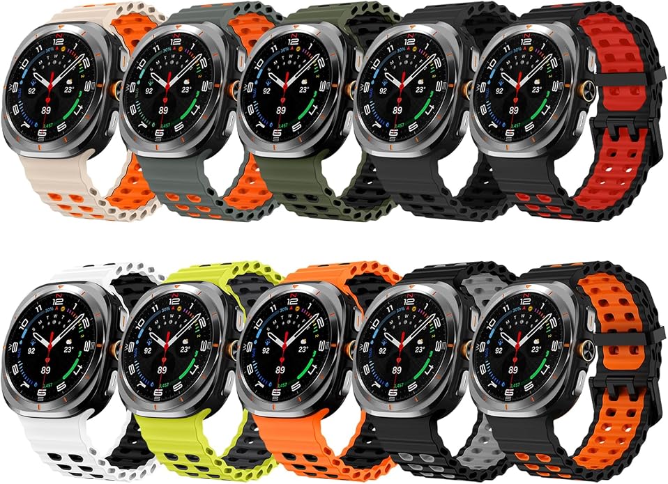 Sport Silicone Bands Compatible for Samsung Galaxy Watch Ultra 47mm (2025/2024), Breathable Wristband Waterproof Replacement Soft Silicone Strap for Men Women