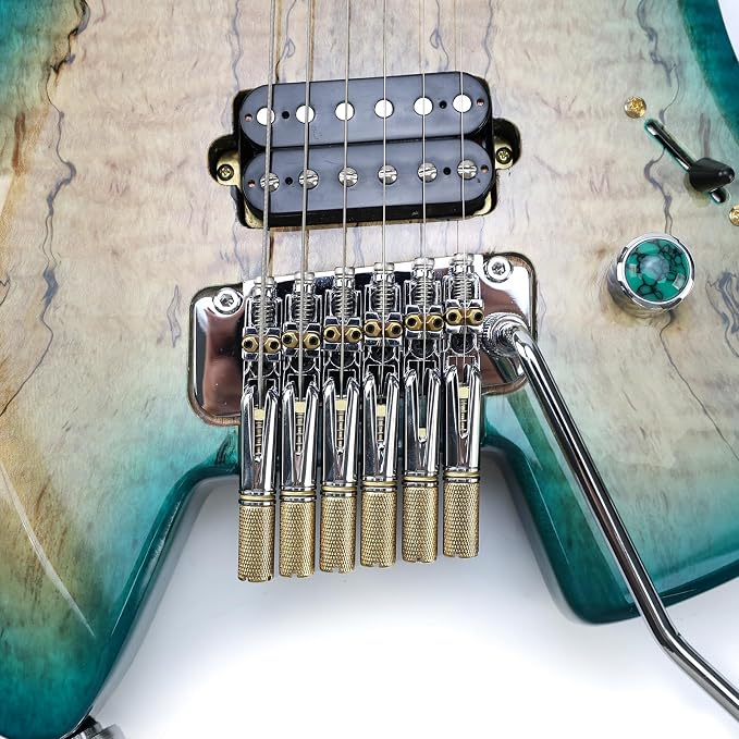 10.5mm Headless Electric Guitar Bridge Chrome Brass Block Saddle Hardened Steel Plate 2 point tremolo bridge for Fanned-fret 6 String Headless Electric Guitar Replacement parts