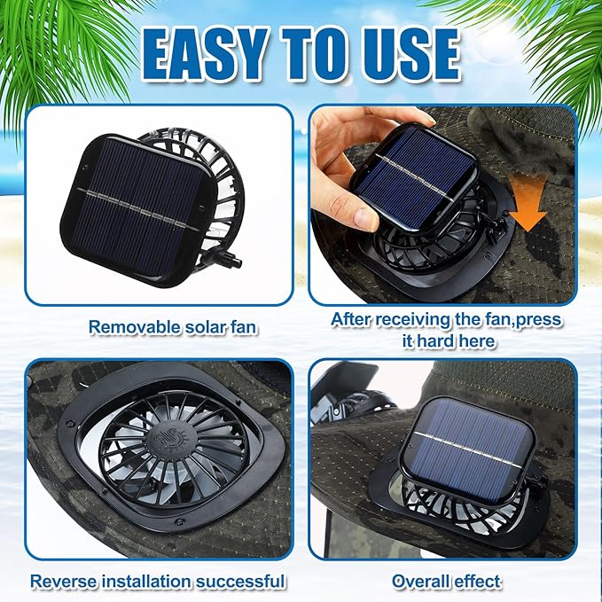Chuarry Wide Brim Sun Hat with 2 Solar Fans and Neck Flap Outdoor Solar Powered USB Charging Bucket Fishing Hat for Men Women