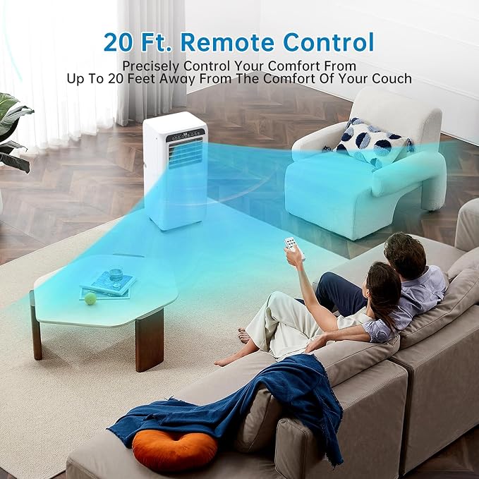 8000 BTU Portable Air Conditioners - 3-in-1 AC Unit for 350 Sq.Ft Rooms with Dehumidifier, Timer, Remote & LED Display