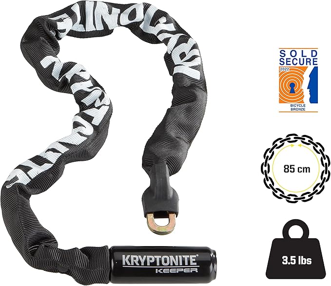 Kryptonite Keeper 785 Bike Chain Lock, 2.8 Feet Long Heavy Duty Anti-Theft Bicycle Chain Lock with Keys for Bike, Motorcycle, Scooter, Bicycle, Door, Gate, Fence | chain-bike-locks