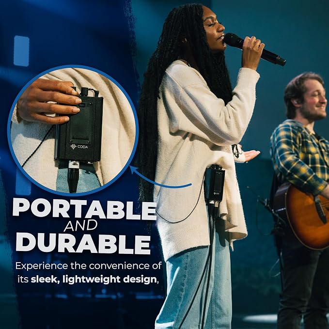 Coda Ultra-Compact Personal in Ear Monitor Amplifier - Double Channel Headphone Amplifier System with XLR & TRS Input - Portable IEM Amp with Mono & Stereo Mix Panning - Sturdy Housing with Belt Clip